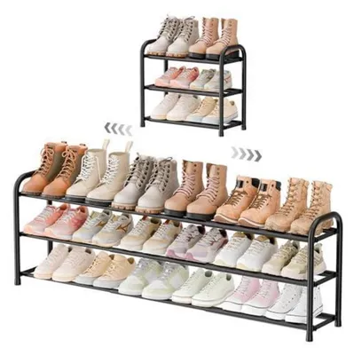 Obrázek produktu pro Kovová botník s 3 policemi, výsuvná, rozměry 45-118 cm, černá barva