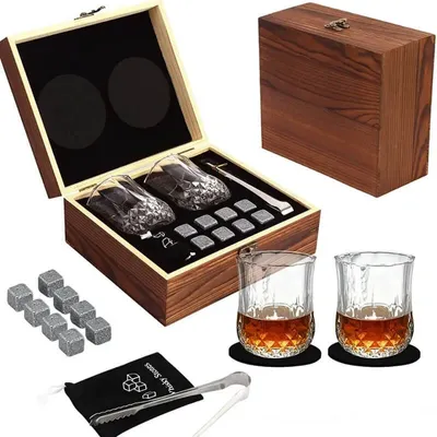 Obrázek produktu pro Dárková sada pro whisky: sklenice, chladicí kamínky a lžíce (model WS-001)