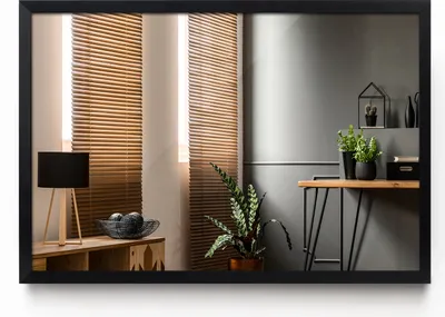 Produktbild von Glas Spiegel Wandspiegel Badspiegel mit Schwarz Rechteckig MDF Rahmen 80 cm x 60 cm