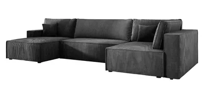 Produktbild von Ecksofa U form Schlaffunktion Cord COBRA XL 150x400 cm, Wohnlandschaft U form, Eckcouch U form, Sofa XXL, Polsterecke, Couch - Rechts Grau PS60