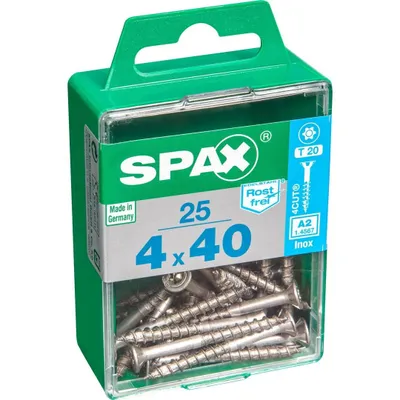 Immagine prodotto di Set di 25 viti SPAX in acciaio inox testa svasata torx, Diam.4 mm x L.40 mm