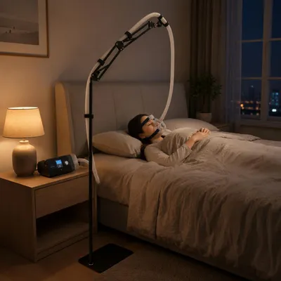 CPAP-Schlauchhalter, höhenverstellbar, 360°-Clip, Metall