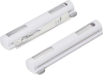 Produktbild von Relaxdays Folienschneider, 2er Set, für Frischhalte- und Alufolie, Sichtfenster, glattes Abtrennen, HBT 5x37x8 cm, weiß