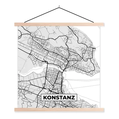 Produktbild von MuchoWow® Textilposter Deutschland - Karte - Kostanz - Karte - Stadtplan 120x120 cm mit holzfarbenen Rahmen - Textil-Poster