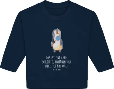 Produktbild von Mr. & Mrs. Panda Organic Baby Pullover Pinguin Lolli 6. - 12. Monat - French Navy - Geschenk, Süßigkeiten, Unvernünftig, Bullover, Pinguine, Blödsinn, Rabauke