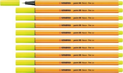 Produktbild von Fineliner - STABILO point 88 - 10er Pack - Neonfarbe, leuchtfarbengelb
