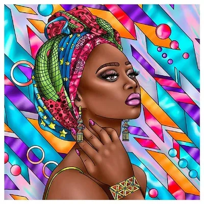 Immagine prodotto di Kit per dipinto a diamante 5D, fai da te, raffigurante una donna africana, dimensioni 40x40 cm, con diamanti quadrati