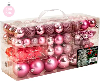 Produktbild von 100 teiliges Set Lamettini Rosa Weihnachtskugeln Spitze Lametta Anhänger