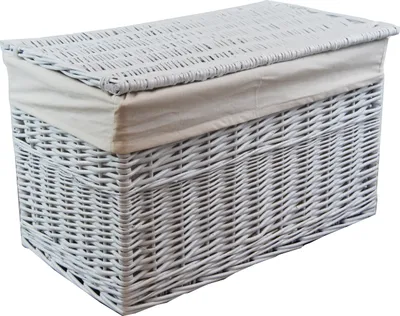 Image de Panier à linge Coffre à linge en osier blanc rectangulaire avec couvercle LxPxH 62x35x37cm