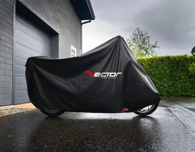 Produktbild von VECTOR Heavy Duty Abdeckplane außen für Motorrad/Scooter mit Topcase hohe Windschutzscheibe - Schwarz - L