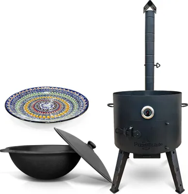 Produktbild von Gusseisen Kazan 22 L Kasan Казан mit Feuerofen Utschak Ø 49 cm. Учак Lagan Uchag