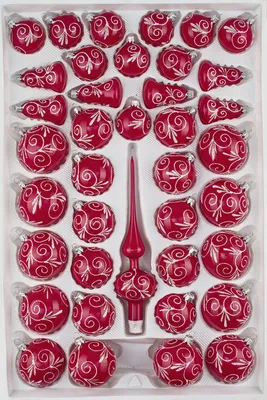 Produktbild von 39 tlg. Glas-Weihnachtskugeln Set in Hochglanz Modern Rot Weisse Ornamente