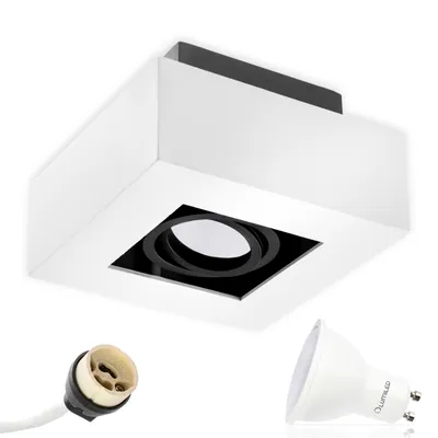 Produktbild von LUMILED Aufbauspot LED Aufbauleuchte Deckenspot Deckenlampe Spot Deckenleuchte eckig weiß + 6W LED–Leuchtmittel GU10 580lm 3000K Warmweiß