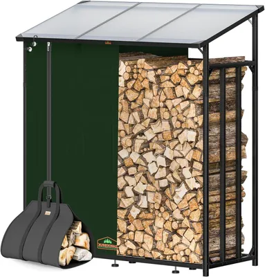Obrázok produktu pre Sklad na drevo XXL – Úložný priestor na drevo pre krb – Vonkajšie uskladnenie – S krycou plachtou – 163x198x70 cm – Čierna farba