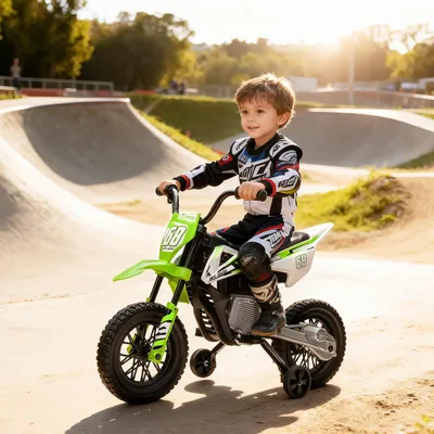 Produktbild von Elektro-Motorrad für Kinder, 12V Kindermotorrad mit Musik und Trainingsrädern, Kinder Elektrofahrzeug ab 3 Jahren, Grün