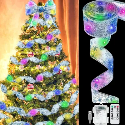 Produktbild von 10 m Weihnachtsbandlichter, LED-Weihnachtslichter, Weihnachtslichterkette, 8 Modi, Fernbedienung, für Feiertage, Partys, Hochzeiten, Schneeflocke/Bunt