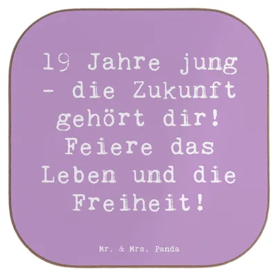 Produktbild von Mr. & Mrs. Panda Untersetzer für Gläser Spruch 19. Geburtstag - Lavendeltraum - Geschenk, Freude, Geburtstagsgeschenke, Geburtstagsfeier, Happy Birthday, Tischschoner
