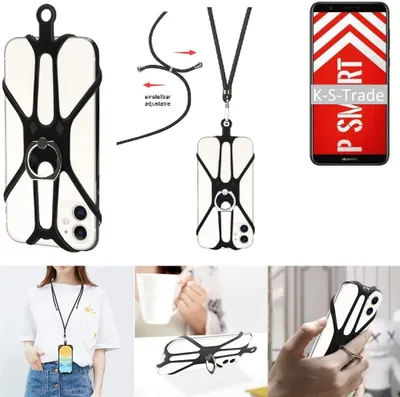 Produktbild von K-S-Trade 3in1 Handykette Handyband Handykordel Halsband Smartphone-Ring Handy-Ring kompatibel mit Huawei P Smart Fingerhalterung Handyring