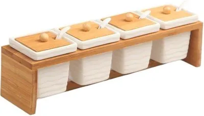 Produktbild von Famanu Gewürzbehälter und Gewürzcontainer-Set - Keramik mit Deckel und Löffel