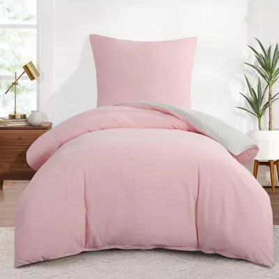 Produktbild von Bettwäsche-Set 2-teilig 155x220 cm Rosa Beige Mikrofaser Wendebettwäsche mit Reißverschluss