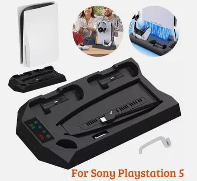 Produktbild von Ständer für PS5 Controller Dual Ladestation mit Lüfter Vertikaler Standfuß PlayStation 5, 3 Geschwindigkeitsstufen für PS5 Disc / PS5 Digtal, Schwarz
