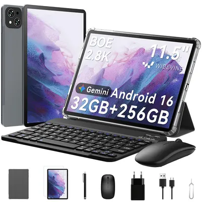 Produktbild von T12 Pro 11.5" Tablet 2.8K BOE Display, Android 16, Helio G100, 32+256GB, 8000mAh, Dual 4G SIM, Face ID, 13MP, mit Tastatur/Maus/Stift/Hülle