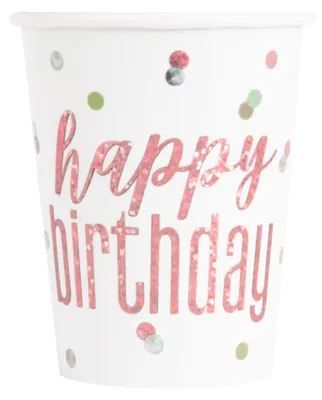 Image de 8 gobelets pailletés « Happy Birthday » couleur or rose