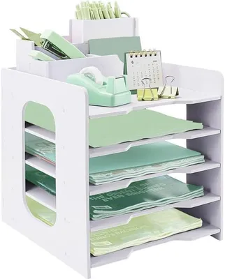 Produktbild von IOUGDEC BRIEF TABE TRAY DESCH DESCH DER ERBEITUNGSBEFÜHRUNGEN, 5 TIER -PAPE -PESTELLE -STIFER -Inhaber Büroschreibtisch, A4 Tidy Dokument Home School,