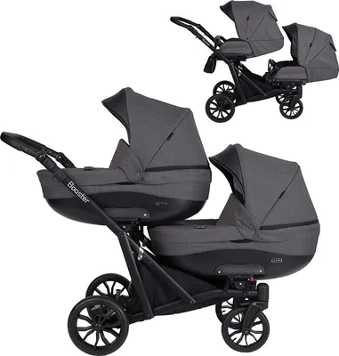 Produktbild von Kinderwagen BOOSTER 2 in 1 Komplettset Zwillingskinderwagen Geschwisterwagen Zwillingsbuggy Doppelkinderwagen (Graphit)