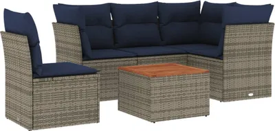 Produktbild von vidaXL 6-tlg. Garten-Sofagarnitur mit Kissen Grau Poly Rattan