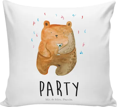 Produktbild von Mr. & Mrs. Panda Kissen 40x40 Bär Party - Weiß - Geschenk, Dekokissen Sofa, Mitbringsel, Kuschelkissen, Geburtstag, Teddy, Deko, Geburtstagsgeschenk, Feiern