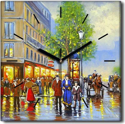 Produktbild von Coloray Uhr auf Leinwand 30x30 cm Wand Uhr Dekoration Wohnzimmer Segeltuch schwarze Hände -Retro Landschaft.