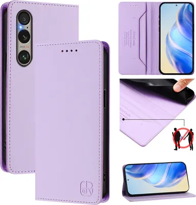 Produktbild von Lederhülle für Sony Xperia 1 VI Hülle Flip Brieftasche Kartenfächern Ständer Schutzhülle Violett