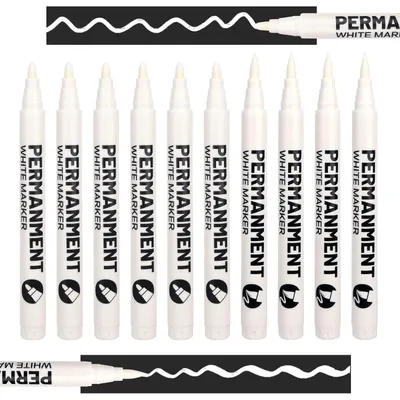 Produktbild von 10er-Set Weiße Acrylmarker mit Hart- und Weichspitzen, Wasserdicht, 1-6 mm
