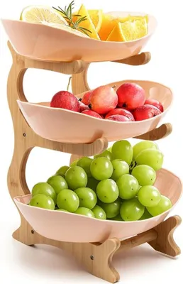Immagine prodotto di Portafrutta a 3 livelli - cesto di frutta salvaspazio - materiale in bambù