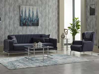 Produktbild von Couchgarnitur Dreisitzer Polstersofa Stoffsofa 2tlg Grau Sofa Sessel