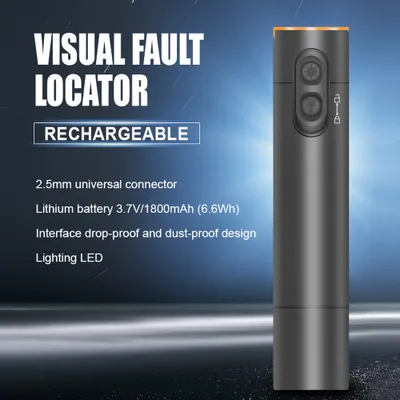 Imagen del producto de Localizador de fallas visual de fibra óptica portátil, tipo bolígrafo, de 10 mW, para pruebas de fibra óptica. Se puede recargar y tiene un diseño extensible