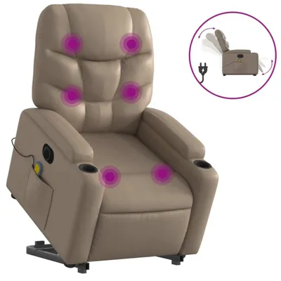 Produktbild von vidaXL Massagesessel mit Aufstehhilfe Elektrisch Cappuccino Kunstleder