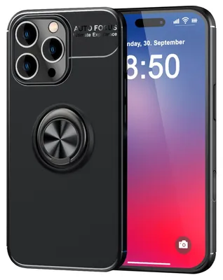 Produktbild von NALIA Ringhülle für iPhone 16 Pro – Ring-Ständer 360° & für Magnet-Halter – GRIP360 (Mattiertes Silikon Case) – Marke aus Berlin – Schwarz