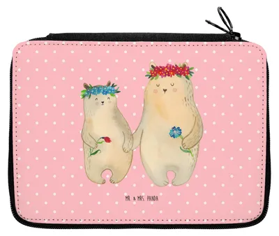 Produktbild von Mr. & Mrs. Panda Federtasche Bären mit Blumenkranz - Rot Pastell - Geschenk, Bär, Etui, Kinder, Schlampermäppchen, Familie, Bleistiftetui, Muttertag, Mama, Mäppchen