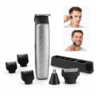 Produktbild von Elektrorasierer Herren, 2 in 1 Barttrimmer mit Nasenhaartrimmer, USB Akku Rasierer, abwaschbarer Scherkopf, kabelloser Rasierer für Männer