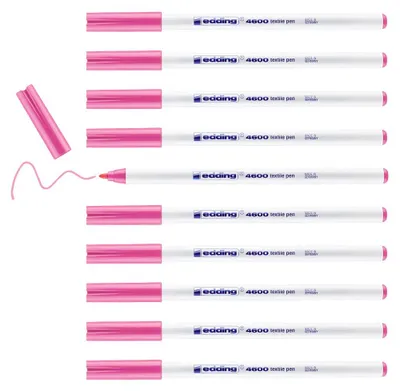 Image de edding 4600, marqueur textile - rose - 10 pièces - Pointe ronde de 1 mm - Marqueurs textiles lavables