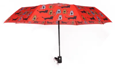 Zdjęcie produktu dla Biggdesign Cats mini parasol, automatyczny parasol kieszonkowy z pokrowcem, mały i kompaktowy parasol dla kobiet, wygodny uchwyt, wiatroodporny, lekki, składany, czerwony