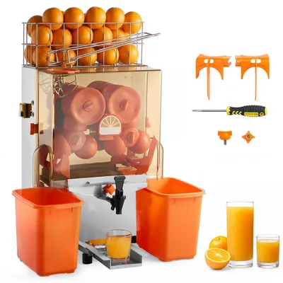 Immagine prodotto di Spremiagrumi professionale per arance - Spremiagrumi elettrico - Potenza: 120 W - Corpo in acciaio inossidabile - Fino a 20 arance al minuto - Con rubinetto - Contenitore per la raccolta degli scarti - Argento