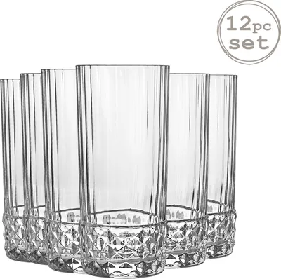Produktbild von Bormioli Rocco 12 Stück America ‚20s Highball Gläser Set - Vintage Art Deco Cocktail Tumblers - 480ml