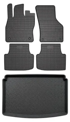 Image de Tapis en caoutchouc + bac de coffre pour Cupra Formentor 2020- (plancher réglable) – 5 pièces, noirs, sur mesure