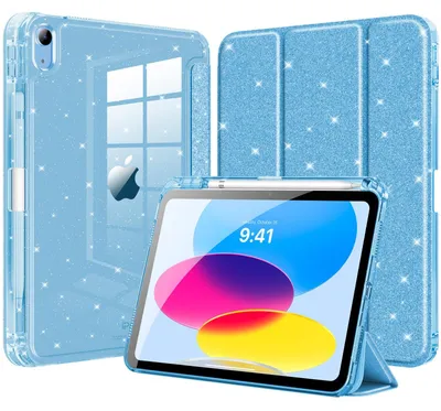 Produktbild von MoKo Glitzer Hülle für iPad (A16) 11./10. Gen, transparenter Rückseite – Glitzer Himmelblau