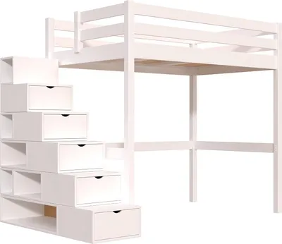 Produktbild von Hochbett holz mit Treppenregal Sylvia - 120x200 - Weiß