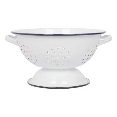 Produktbild von 1x Blau 23.5cm Weiß Emaille-Sieb - Metall Küche Waschbecken Pasta Reis Essen Sieb Abtropffläche Schüssel mit Griffen - Von Argon Ta