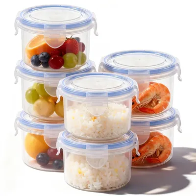 Productafbeelding van Voorraaddozen - Rond - 300 ml - Luchtdicht - Set van 7 - Lekvrij